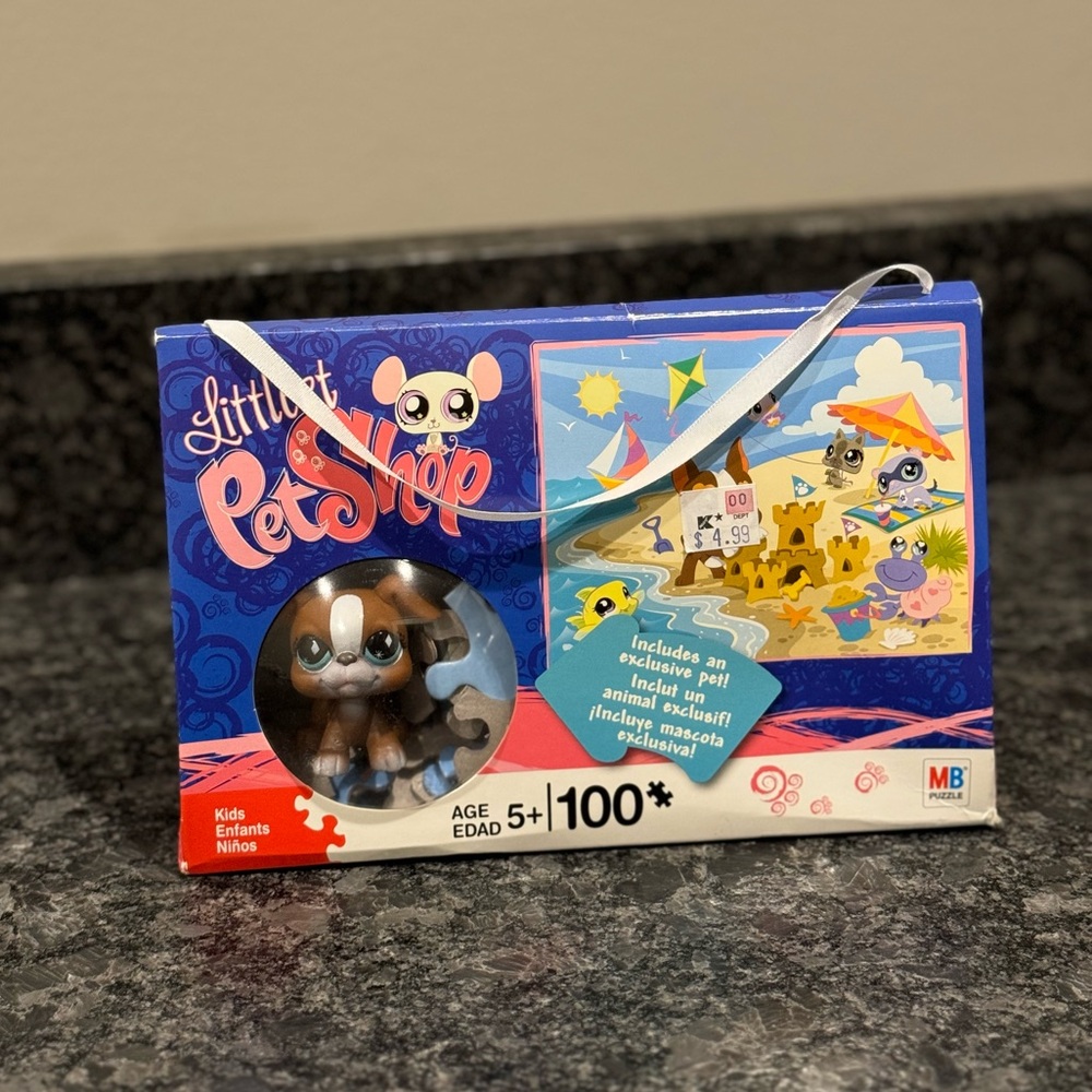 Rare 2008 Littlest Pet Shop LPS 100 piece beach puzzle and exclusive pet Boxer